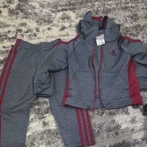 adidas Kids Gray and Red Sweatpants & Hoodie Set